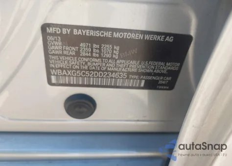 2013 BMW 528I z USA, uszkodzony, nr VIN WBAXG5C52DD234635